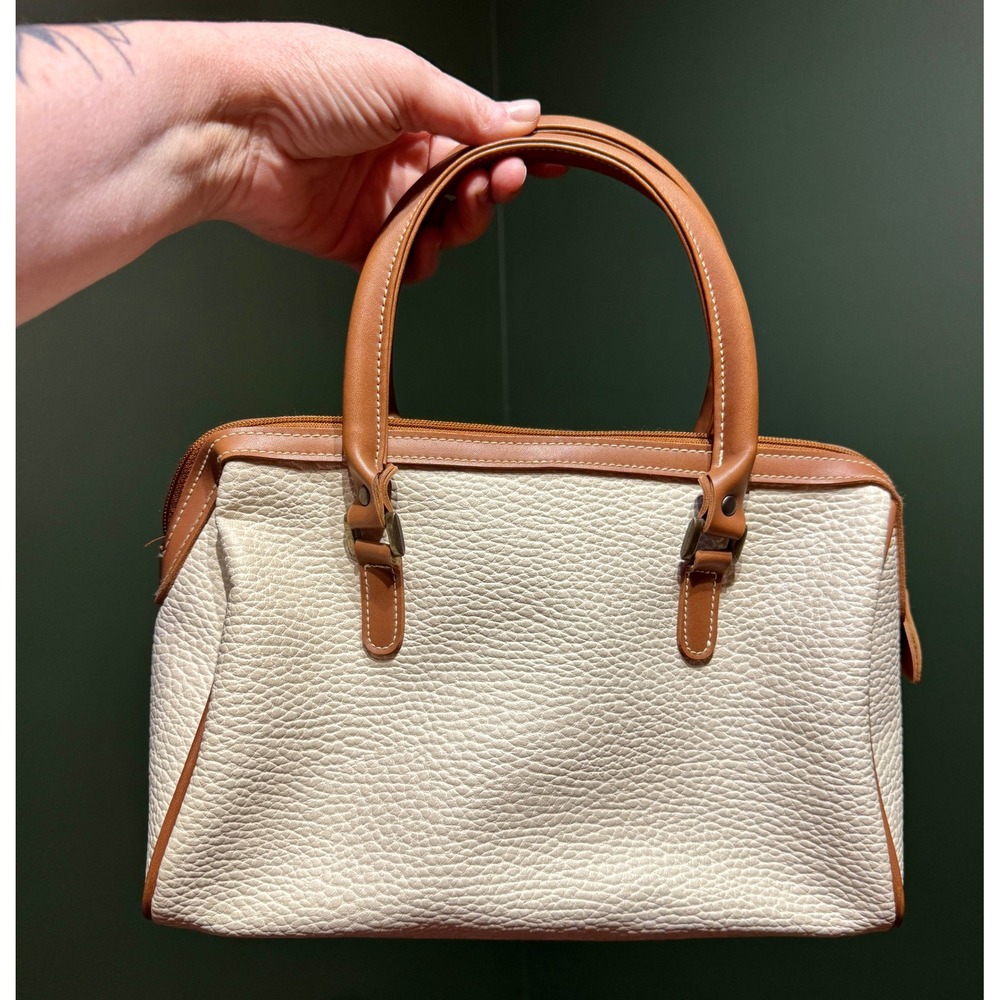 Esprit Cream Pebble Grain Satchel Bag Tan Leather Trim‎ Top Handle - Picture 2 of 10